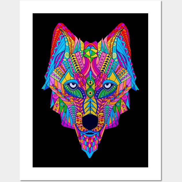 Psychedelic Wolf Wall Art by Bododobird